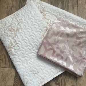 Set/3 Pillow Case/Cover 2King Quilted Floral, 1 Square Velvet Geometric Pink